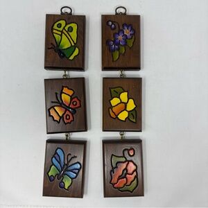 VINTAGE PAT WILDEMAN WOODWORM CARVED WOOD WALL ART HANGING BUTTERFLY FLOWER BOHO